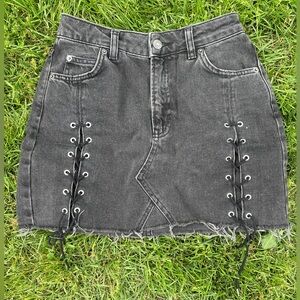 Denim lace up mini skirt